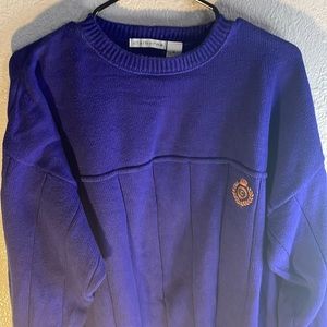 Vintage 90s Claiborne Embroidered Crest Knit Sweater Royal Blue M